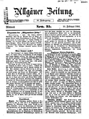 Allgäuer Zeitung Mittwoch 10. Februar 1864