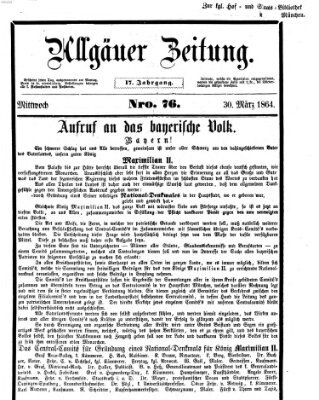 Allgäuer Zeitung Mittwoch 30. März 1864