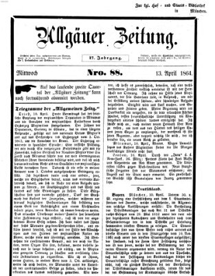 Allgäuer Zeitung Mittwoch 13. April 1864