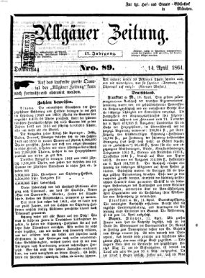 Allgäuer Zeitung Donnerstag 14. April 1864