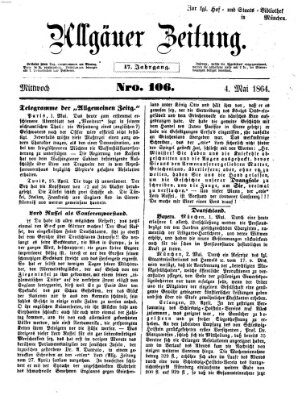 Allgäuer Zeitung Mittwoch 4. Mai 1864