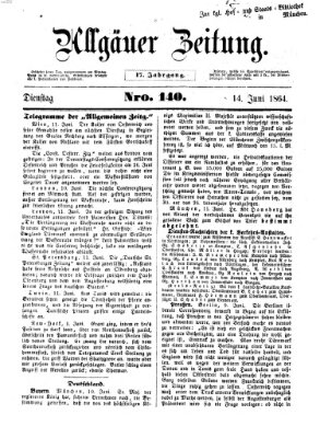 Allgäuer Zeitung Dienstag 14. Juni 1864