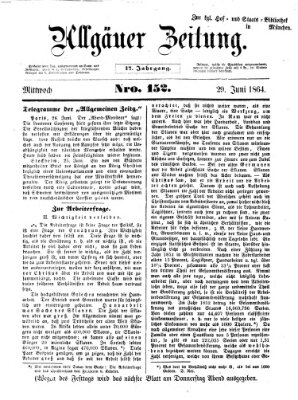 Allgäuer Zeitung Mittwoch 29. Juni 1864