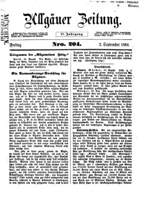 Allgäuer Zeitung Freitag 2. September 1864