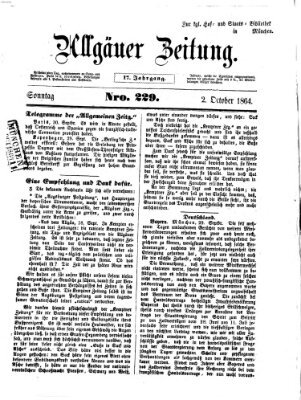 Allgäuer Zeitung Sonntag 2. Oktober 1864