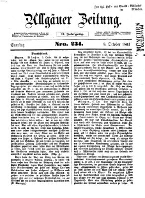 Allgäuer Zeitung Samstag 8. Oktober 1864
