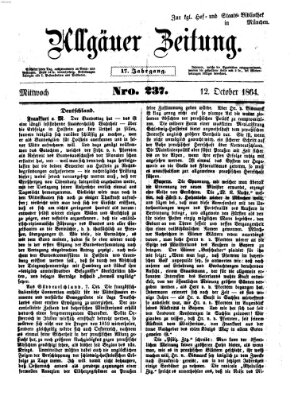 Allgäuer Zeitung Mittwoch 12. Oktober 1864