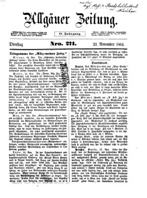 Allgäuer Zeitung Dienstag 22. November 1864