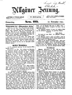 Allgäuer Zeitung Donnerstag 24. November 1864