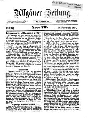 Allgäuer Zeitung Dienstag 29. November 1864