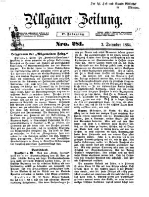 Allgäuer Zeitung Samstag 3. Dezember 1864