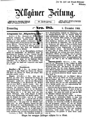 Allgäuer Zeitung Donnerstag 8. Dezember 1864