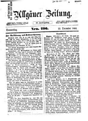 Allgäuer Zeitung Donnerstag 22. Dezember 1864