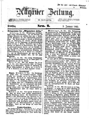 Allgäuer Zeitung Dienstag 3. Januar 1865