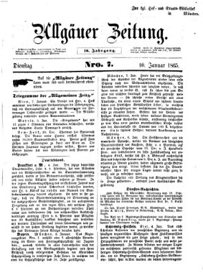 Allgäuer Zeitung Dienstag 10. Januar 1865