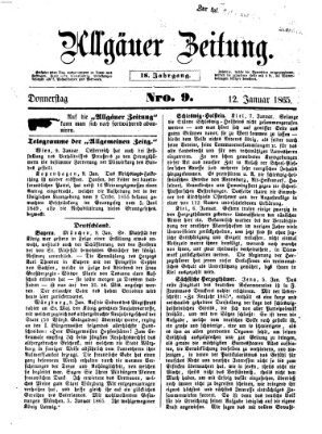 Allgäuer Zeitung Donnerstag 12. Januar 1865