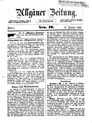 Allgäuer Zeitung Freitag 13. Januar 1865