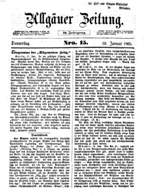 Allgäuer Zeitung Donnerstag 19. Januar 1865