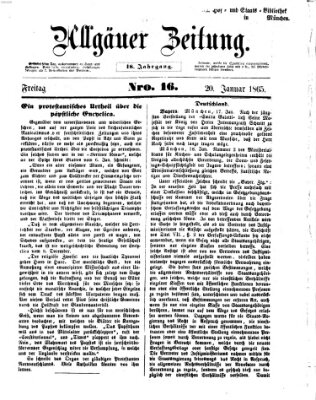 Allgäuer Zeitung Freitag 20. Januar 1865