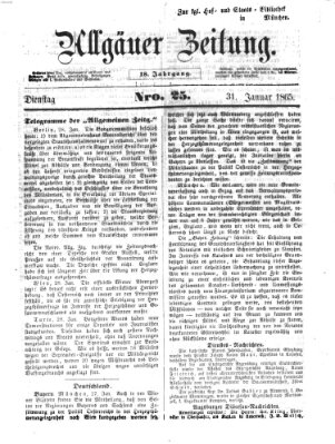 Allgäuer Zeitung Dienstag 31. Januar 1865