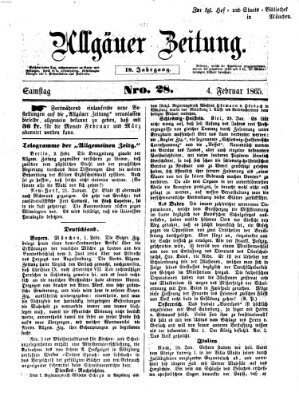 Allgäuer Zeitung Samstag 4. Februar 1865