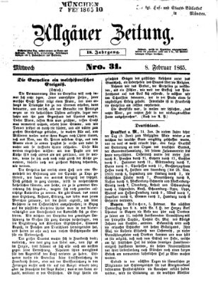 Allgäuer Zeitung Mittwoch 8. Februar 1865