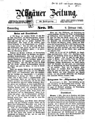 Allgäuer Zeitung Donnerstag 9. Februar 1865