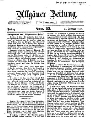 Allgäuer Zeitung Freitag 10. Februar 1865