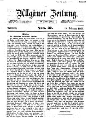 Allgäuer Zeitung Mittwoch 15. Februar 1865