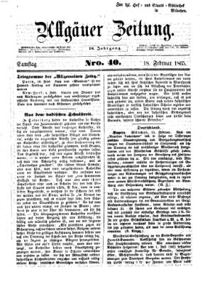 Allgäuer Zeitung Samstag 18. Februar 1865