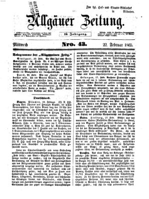 Allgäuer Zeitung Mittwoch 22. Februar 1865