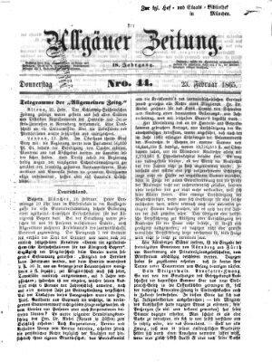 Allgäuer Zeitung Donnerstag 23. Februar 1865