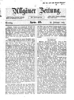 Allgäuer Zeitung Sonntag 26. Februar 1865