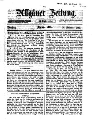 Allgäuer Zeitung Dienstag 28. Februar 1865