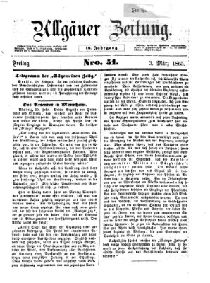 Allgäuer Zeitung Freitag 3. März 1865