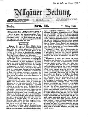 Allgäuer Zeitung Dienstag 7. März 1865