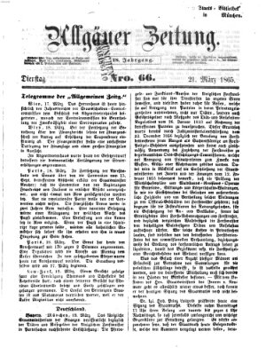 Allgäuer Zeitung Dienstag 21. März 1865