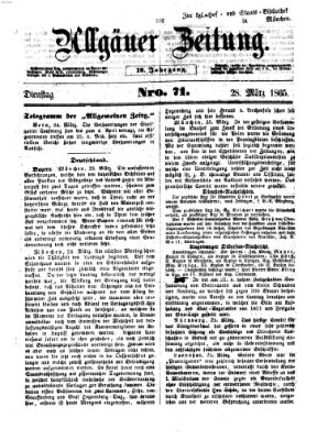 Allgäuer Zeitung Dienstag 28. März 1865