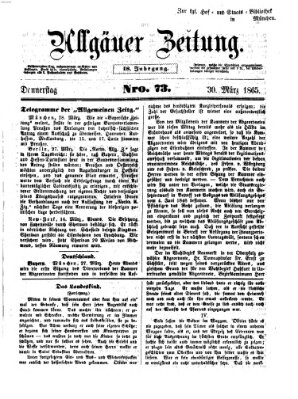 Allgäuer Zeitung Donnerstag 30. März 1865