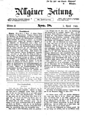 Allgäuer Zeitung Mittwoch 5. April 1865