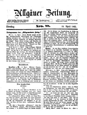 Allgäuer Zeitung Mittwoch 19. April 1865