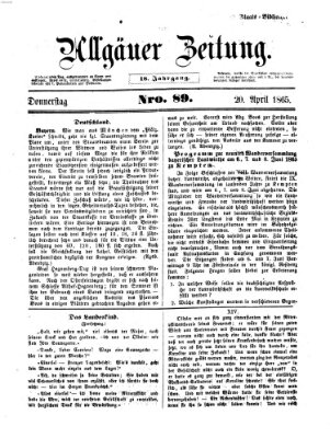 Allgäuer Zeitung Donnerstag 20. April 1865