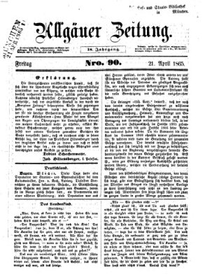 Allgäuer Zeitung Freitag 21. April 1865