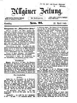 Allgäuer Zeitung Samstag 22. April 1865