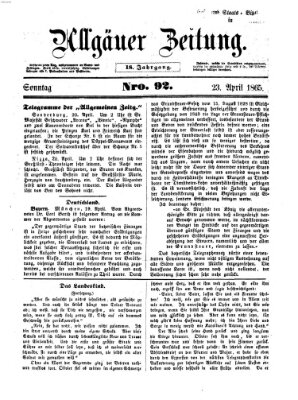 Allgäuer Zeitung Sonntag 23. April 1865