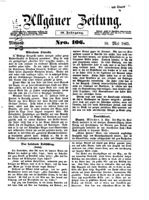 Allgäuer Zeitung Mittwoch 10. Mai 1865