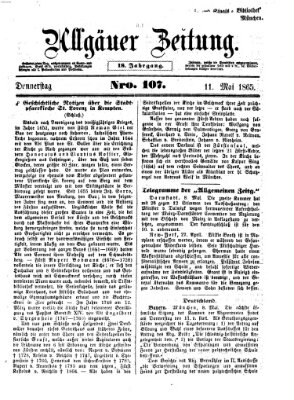 Allgäuer Zeitung Donnerstag 11. Mai 1865