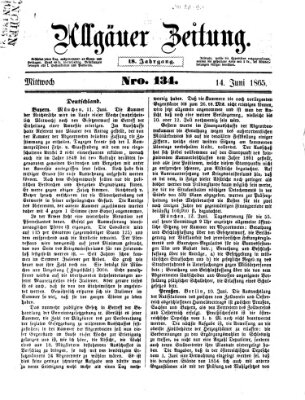 Allgäuer Zeitung Mittwoch 14. Juni 1865