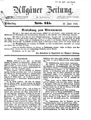 Allgäuer Zeitung Donnerstag 29. Juni 1865