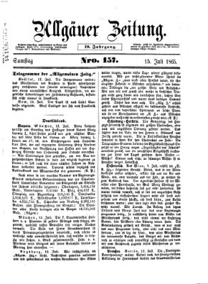 Allgäuer Zeitung Samstag 15. Juli 1865